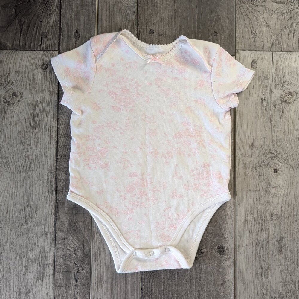 Little Me, Floral Print Onesie, Pink White, Sz 12M